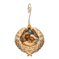 O771 — Feathers of Refuge wooden Nativity ornament with gold spiral hook