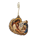 O775 — The Open Palm's Message wooden Nativity ornament with gold spiral hook