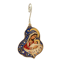 O777 — The Veil of Yes wooden Nativity ornament with gold spiral hook