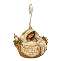 O781 — The Household Basket wooden Nativity ornament with gold spiral hook