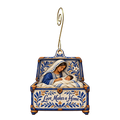 O782 — The Linen Chest wooden Nativity ornament with gold spiral hook