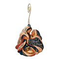 O783 — Two Shawls Embrace wooden Nativity ornament with gold spiral hook