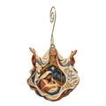 O786 — The Joyful Shawl wooden Nativity ornament with gold spiral hook