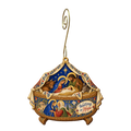 O787 — The Cradle of Expectation wooden Nativity ornament with gold spiral hook