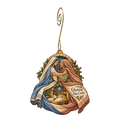 O788 — The House of Gladness wooden Nativity ornament with gold spiral hook