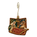 O790 — The Stylus of Praise wooden Nativity ornament with gold spiral hook