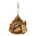 O794 — The Sleeping Carpenter's Apron wooden Nativity ornament with gold spiral hook