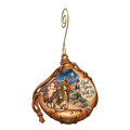 O796 — Waterskin on the Bethlehem Road wooden Nativity ornament with gold spiral hook