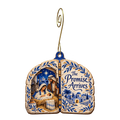 O800 — The Registration Tablet wooden Nativity ornament with gold spiral hook