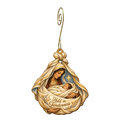 O809 — The Swaddle's Gentle Knot wooden Nativity ornament with gold spiral hook