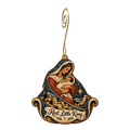 O812 — The Rocking Mantle wooden Nativity ornament with gold spiral hook