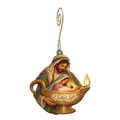 O815 — The Guardian's Lamp wooden Nativity ornament with gold spiral hook
