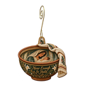 O817 — The Water Bowl's Reflection wooden Nativity ornament with gold spiral hook