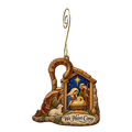 O826 — The Crook at the Door wooden Nativity ornament with gold spiral hook