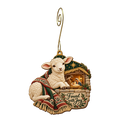 O827 — The Lamb at the Threshold wooden Nativity ornament with gold spiral hook