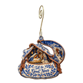 O829 — The Open Shepherd Bag wooden Nativity ornament with gold spiral hook