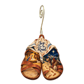 O830 — Footprints of Wonder wooden Nativity ornament with gold spiral hook