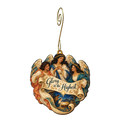 O831 — The Choir's Shared Scroll wooden Nativity ornament with gold spiral hook
