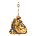 O844 — The Kneeling Cloak wooden Nativity ornament with gold spiral hook