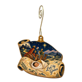 O845 — A Dream Changes the Map wooden Nativity ornament with gold spiral hook
