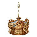 O850 — Tools Come Home wooden Nativity ornament with gold spiral hook
