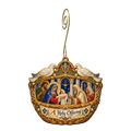 O855 — The Offering Basket wooden Nativity ornament with gold spiral hook