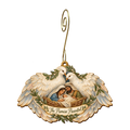O856 — Two Doves One Promise wooden Nativity ornament with gold spiral hook