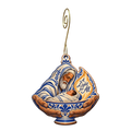 O860 — Light Held Close wooden Nativity ornament with gold spiral hook