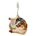 O864 — A Scroll Becomes Swaddling wooden Nativity ornament with gold spiral hook