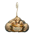 O871 — The Fold Holds Its Shepherd wooden Nativity ornament with gold spiral hook