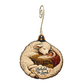 O872 — The Lamb's Quiet Rest wooden Nativity ornament with gold spiral hook