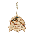 O873 — Fleece Becomes Swaddling wooden Nativity ornament with gold spiral hook