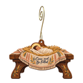 O880 — Bread on the Low Table wooden Nativity ornament with gold spiral hook