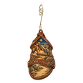 O885 — The Traveler's Sandal wooden Nativity ornament with gold spiral hook