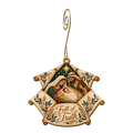 O887 — Truth Unfolds wooden Nativity ornament with gold spiral hook