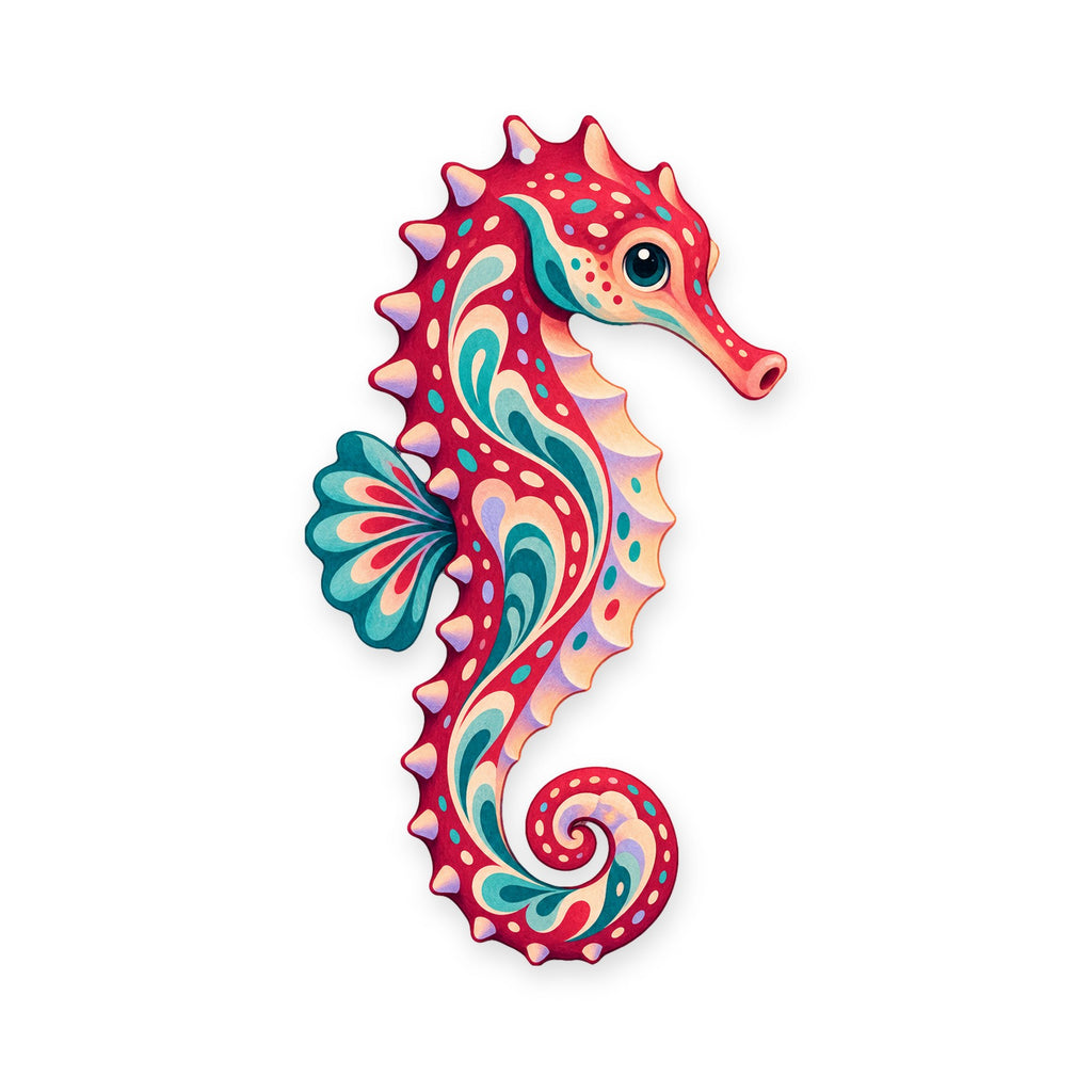 Common Seahorse folk art ornament O88 on white, laser-cut maple wood, made in USA