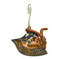 O893 — The Plowshare Promise wooden Nativity ornament with gold spiral hook