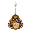 O895 — Royal Velvet Straw wooden Nativity ornament with gold spiral hook