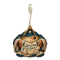 O897 — Hands of Humility wooden Nativity ornament with gold spiral hook