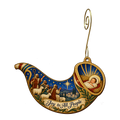 O900 — The Herald's Horn wooden Nativity ornament with gold spiral hook