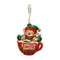 Espresso Yourself, Elf Ornament #O903 — full-color wooden ornament