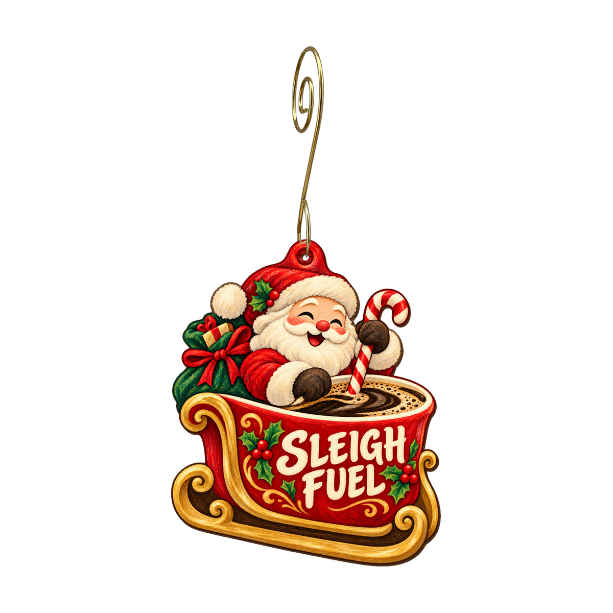 Sleigh Fuel Ornament #O904 — full-color wooden ornament