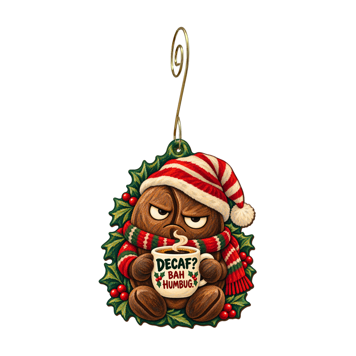 Decaf? Bah Humbug. Ornament #O905 — full-color wooden ornament