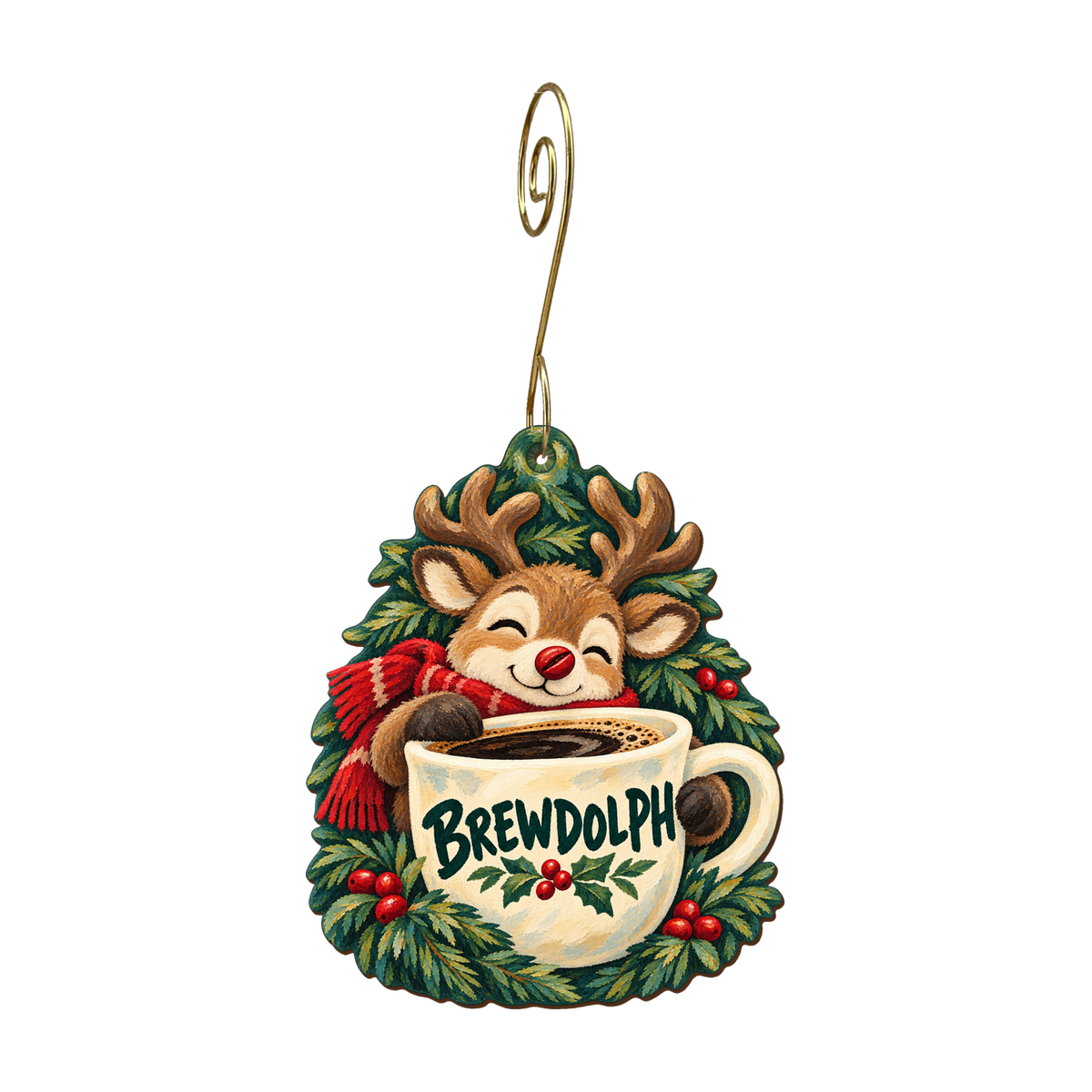 Brewdolph Ornament #O906 — full-color wooden ornament