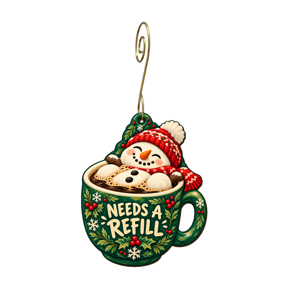 Frosty Needs a Refill Ornament #O907 — full-color wooden ornament