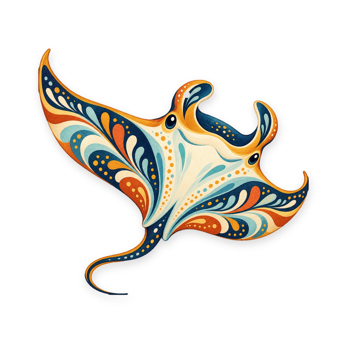Manta Ray folk art ornament O90 on white, laser-cut maple wood, made in USA