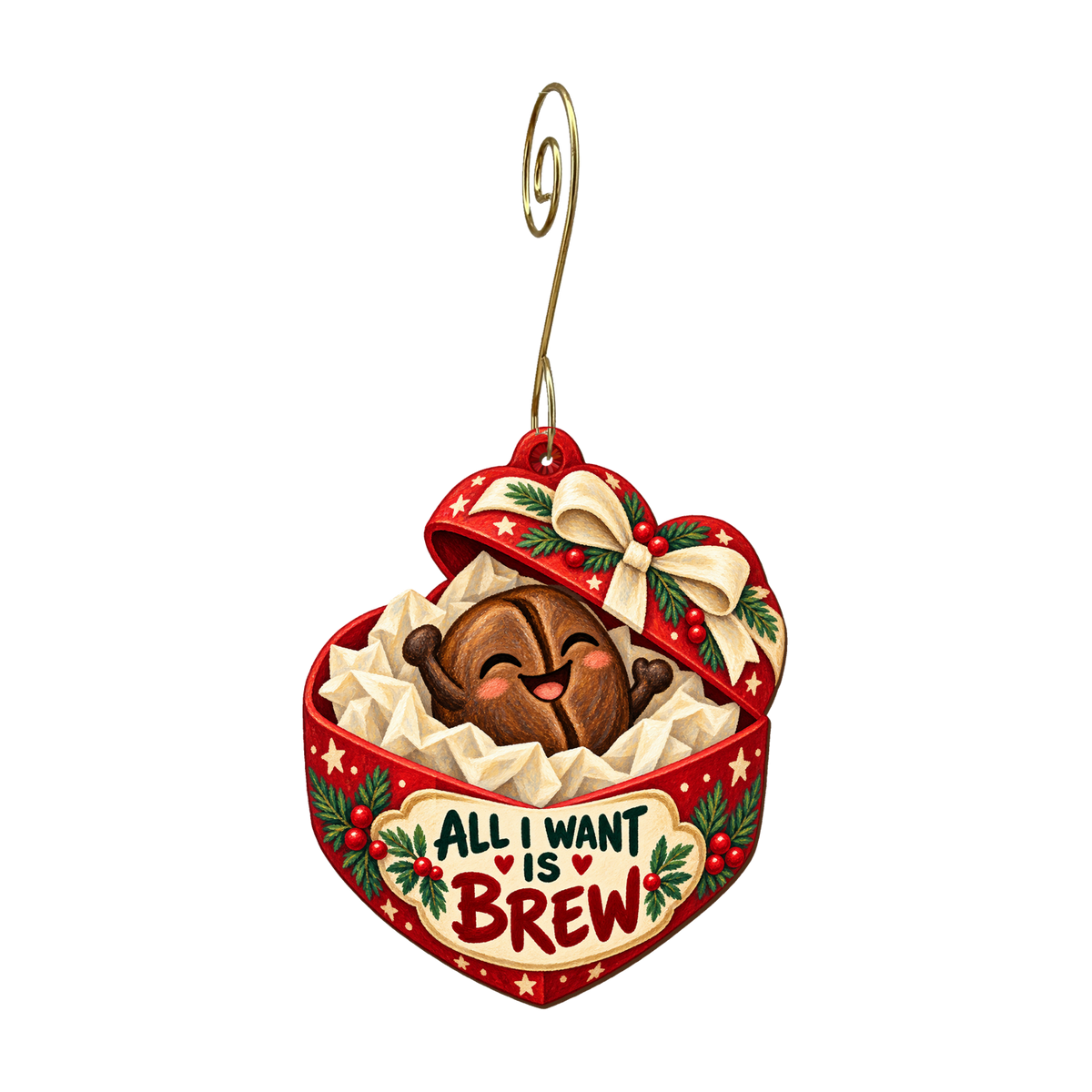 All I Want Is Brew Ornament #O911 — full-color wooden ornament