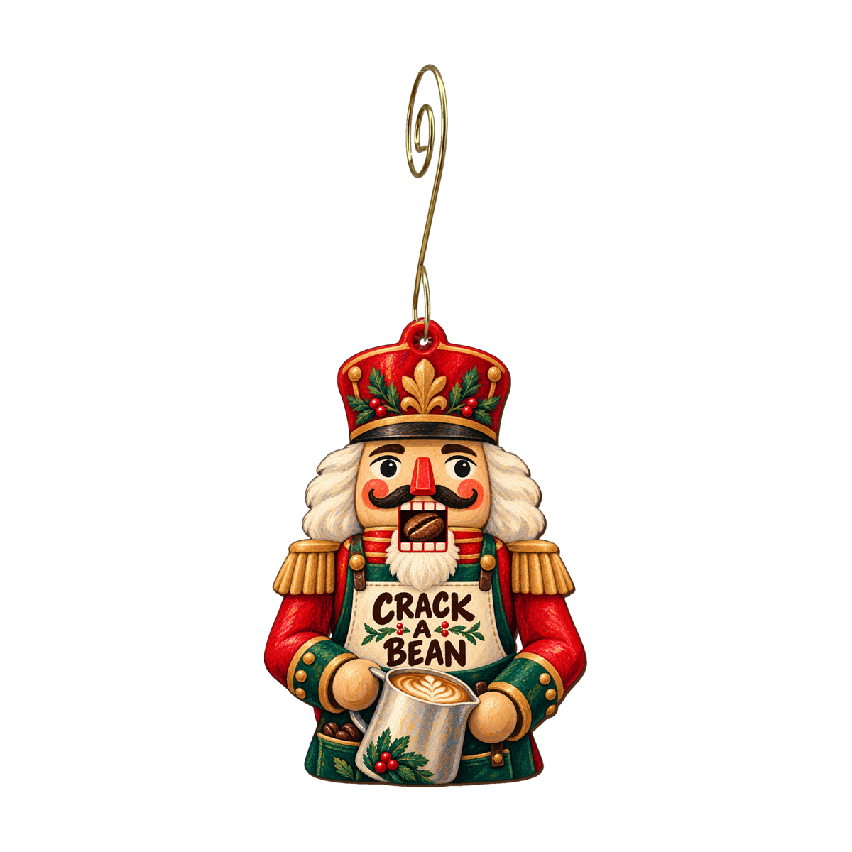 Nutcracker Barista Ornament #O915 — full-color wooden ornament