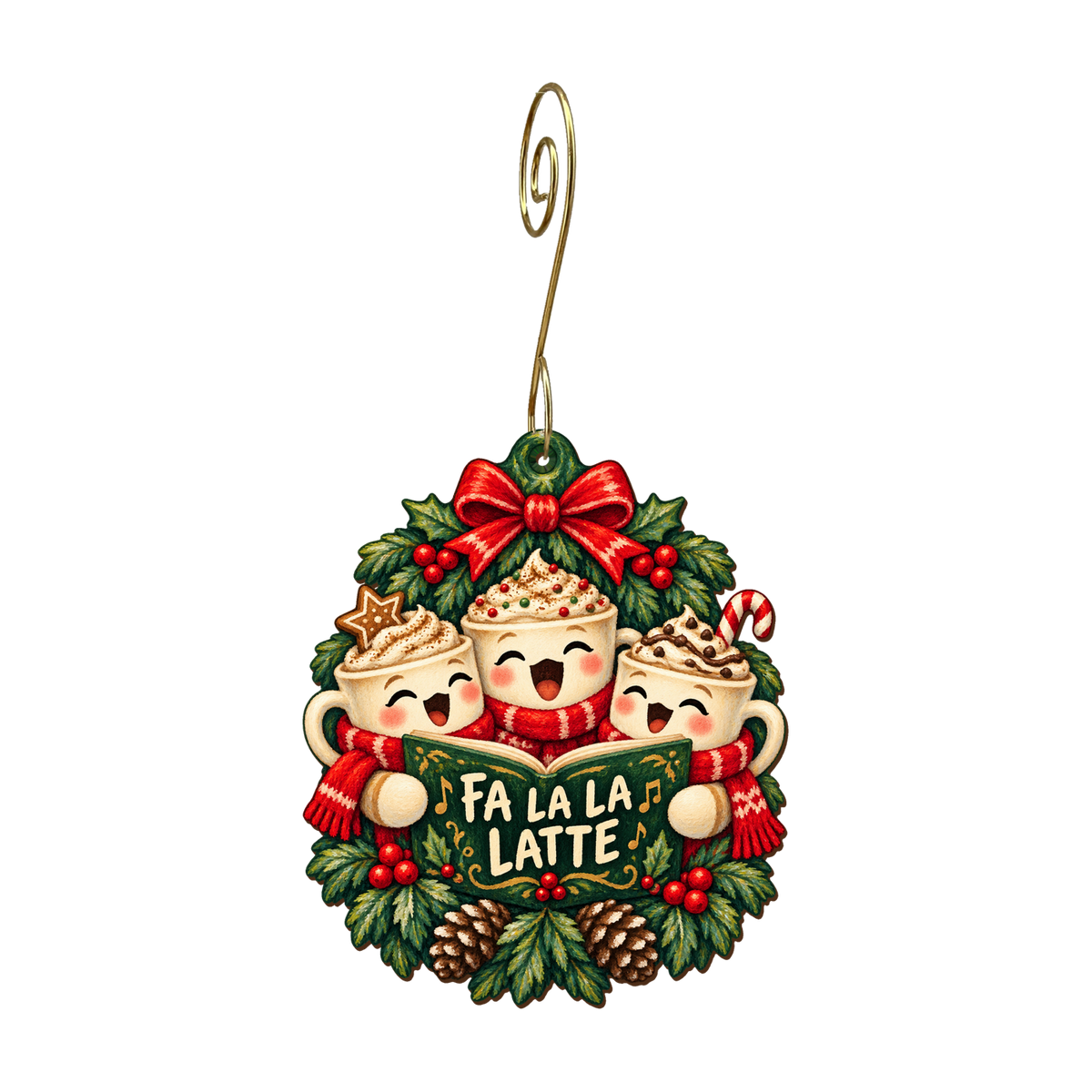 Fa La La La Latte Ornament #O917 — full-color wooden ornament