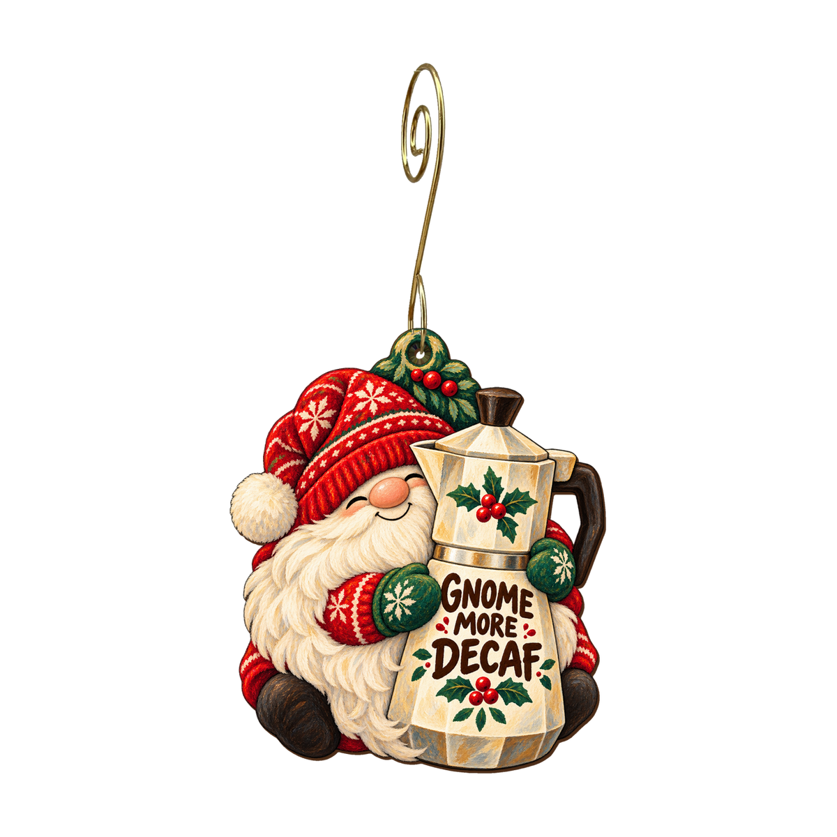 Brewberry Christmas Gnome Ornament #O919 — full-color wooden ornament